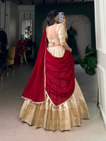 Thumbnail for Lorenvalley Fashion Cream Handloom Zari Waving Work Lehenga Choli with Dupatta