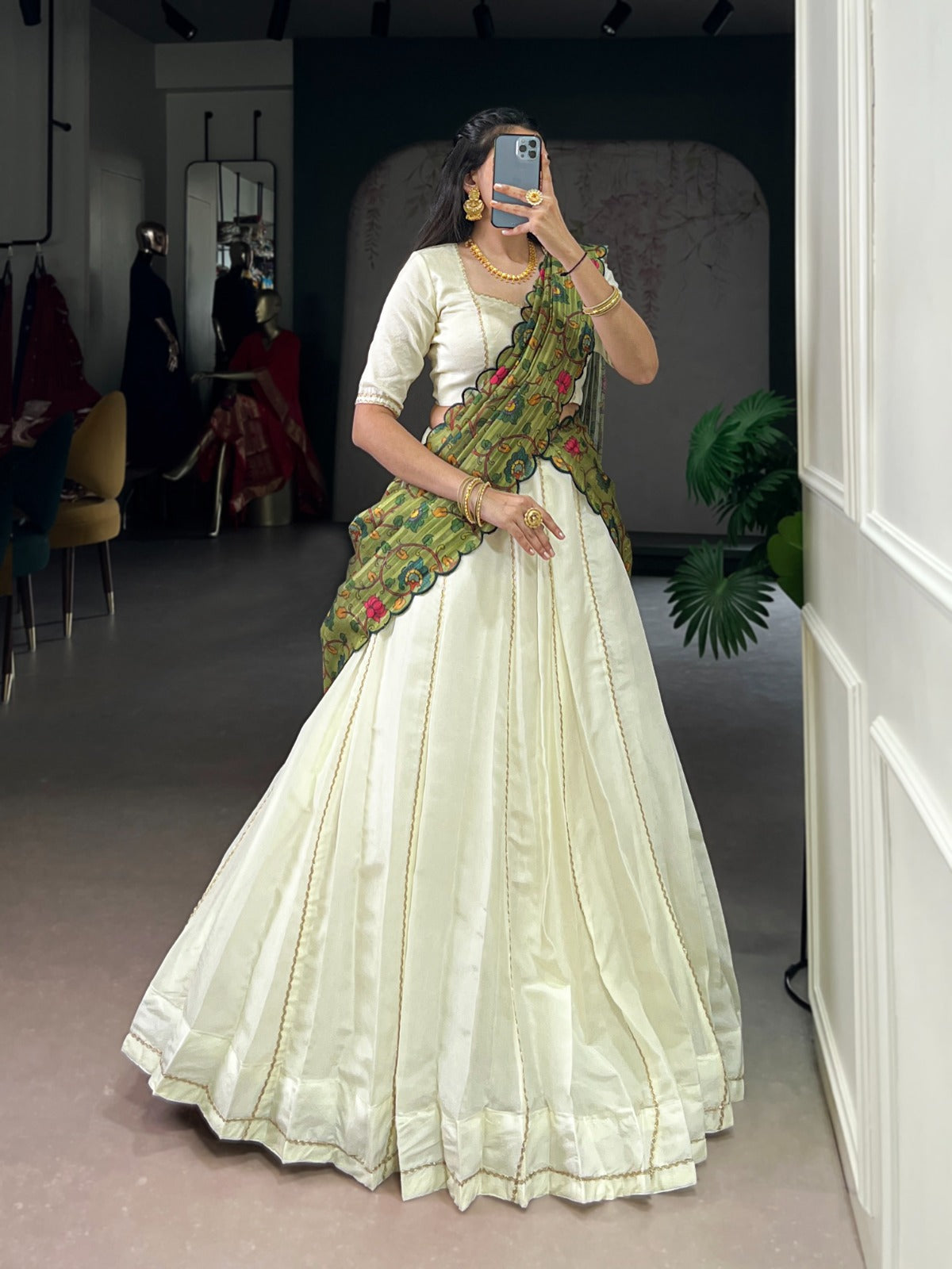 Lorenvalley Fashion Off White New Crush Plain with Laser Touch Up Lehenga Choli with Dupatta