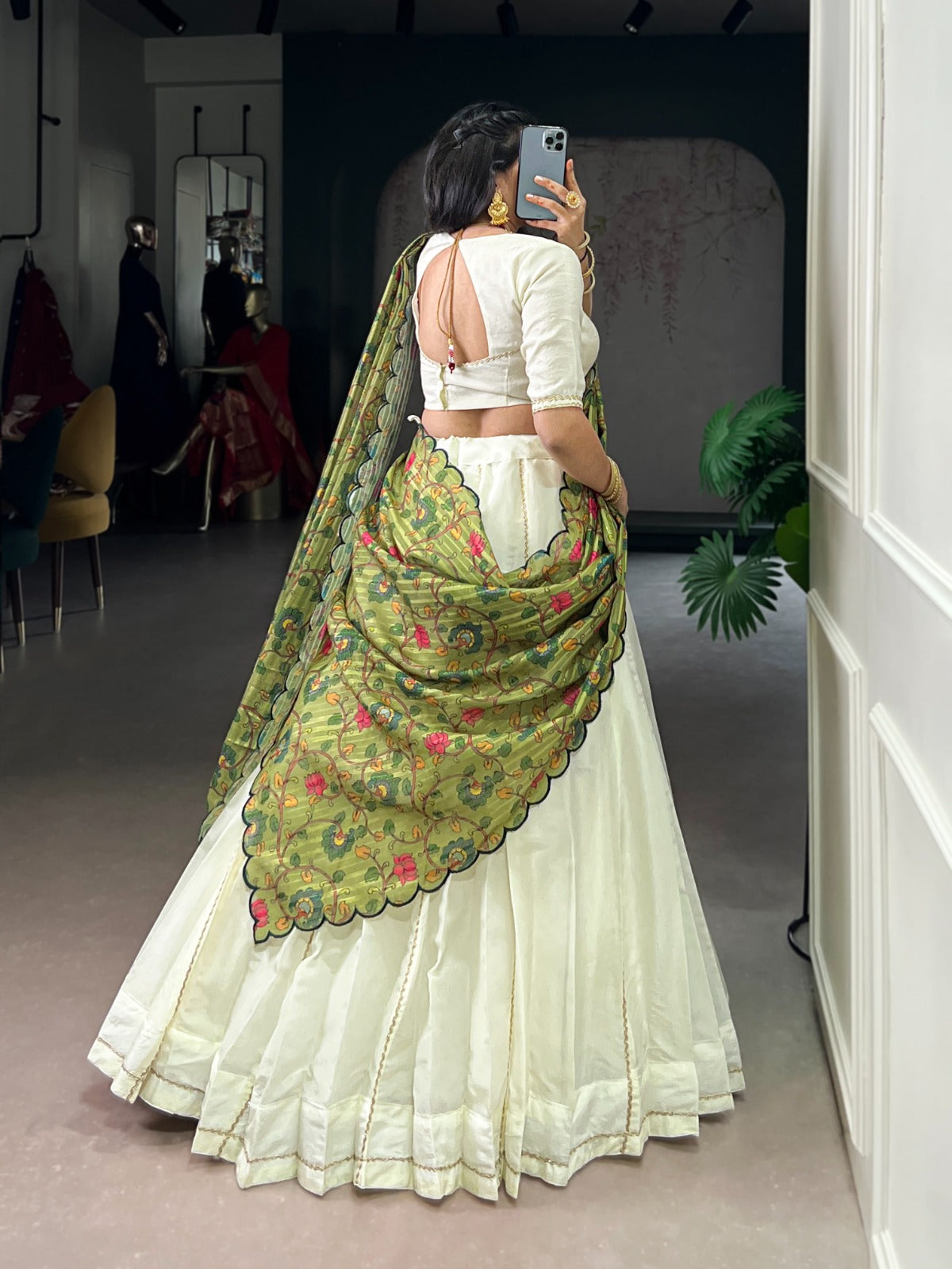 Lorenvalley Fashion Off White New Crush Plain with Laser Touch Up Lehenga Choli with Dupatta
