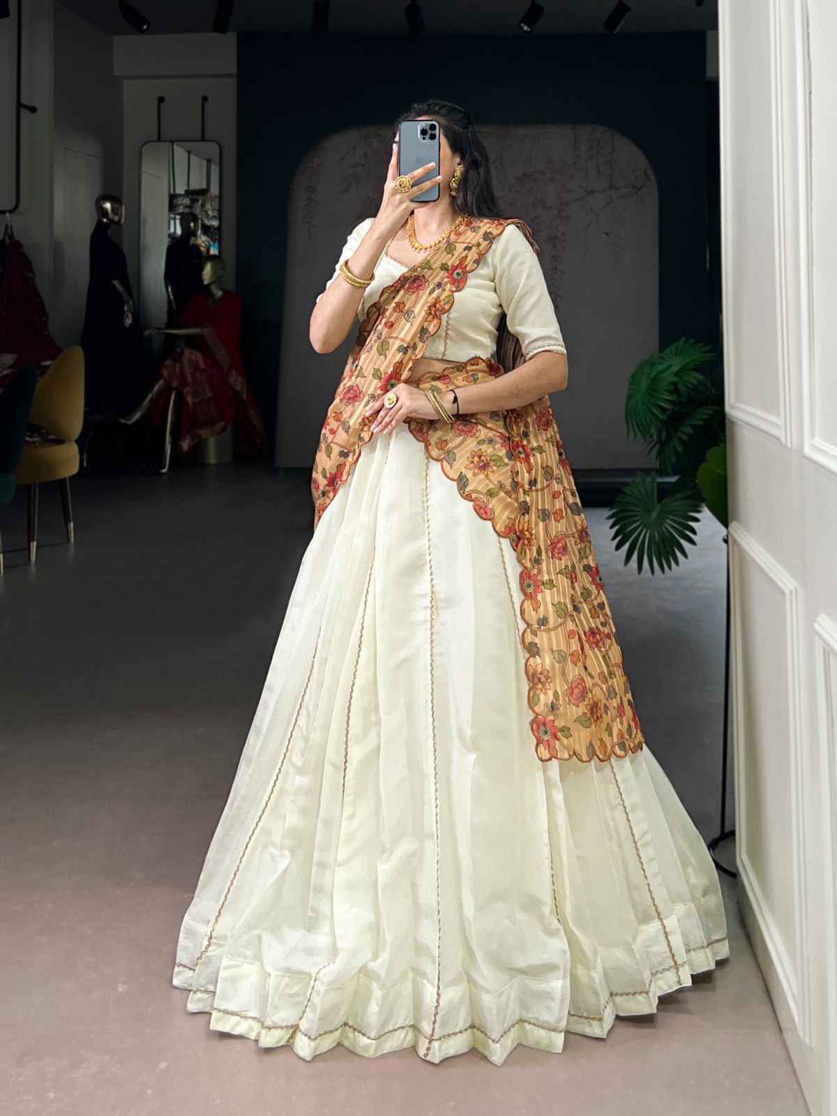 Lorenvalley Fashion Off White New Crush Plain with Laser Touch Up Lehenga Choli with Dupatta