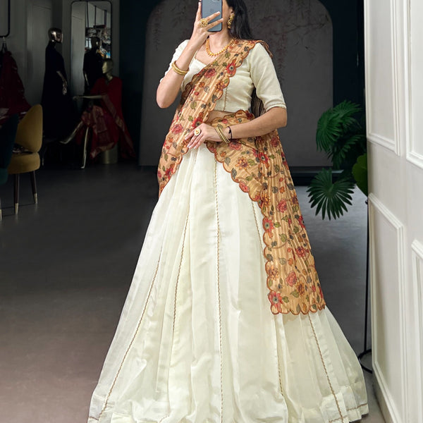Lorenvalley Fashion Off White New Crush Plain with Laser Touch Up Lehenga Choli with Dupatta