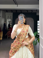 Thumbnail for Lorenvalley Fashion Off White New Crush Plain with Laser Touch Up Lehenga Choli with Dupatta