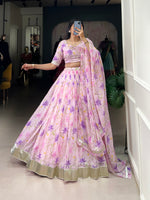 Thumbnail for Lorenvalley Pink Tabby Silk Floral Print With Lace Touch Up Lehenga Choli with Dupatta