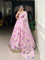 Thumbnail for Lorenvalley Pink Tabby Silk Floral Print With Lace Touch Up Lehenga Choli with Dupatta