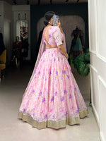 Thumbnail for Lorenvalley Pink Tabby Silk Floral Print With Lace Touch Up Lehenga Choli with Dupatta
