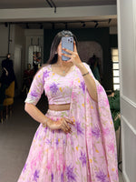 Thumbnail for Lorenvalley Pink Tabby Silk Floral Print With Lace Touch Up Lehenga Choli with Dupatta