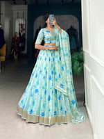 Thumbnail for Lorenvalley Pista Tabby Silk Floral Print With Lace Touch Up Lehenga Choli with Dupatta