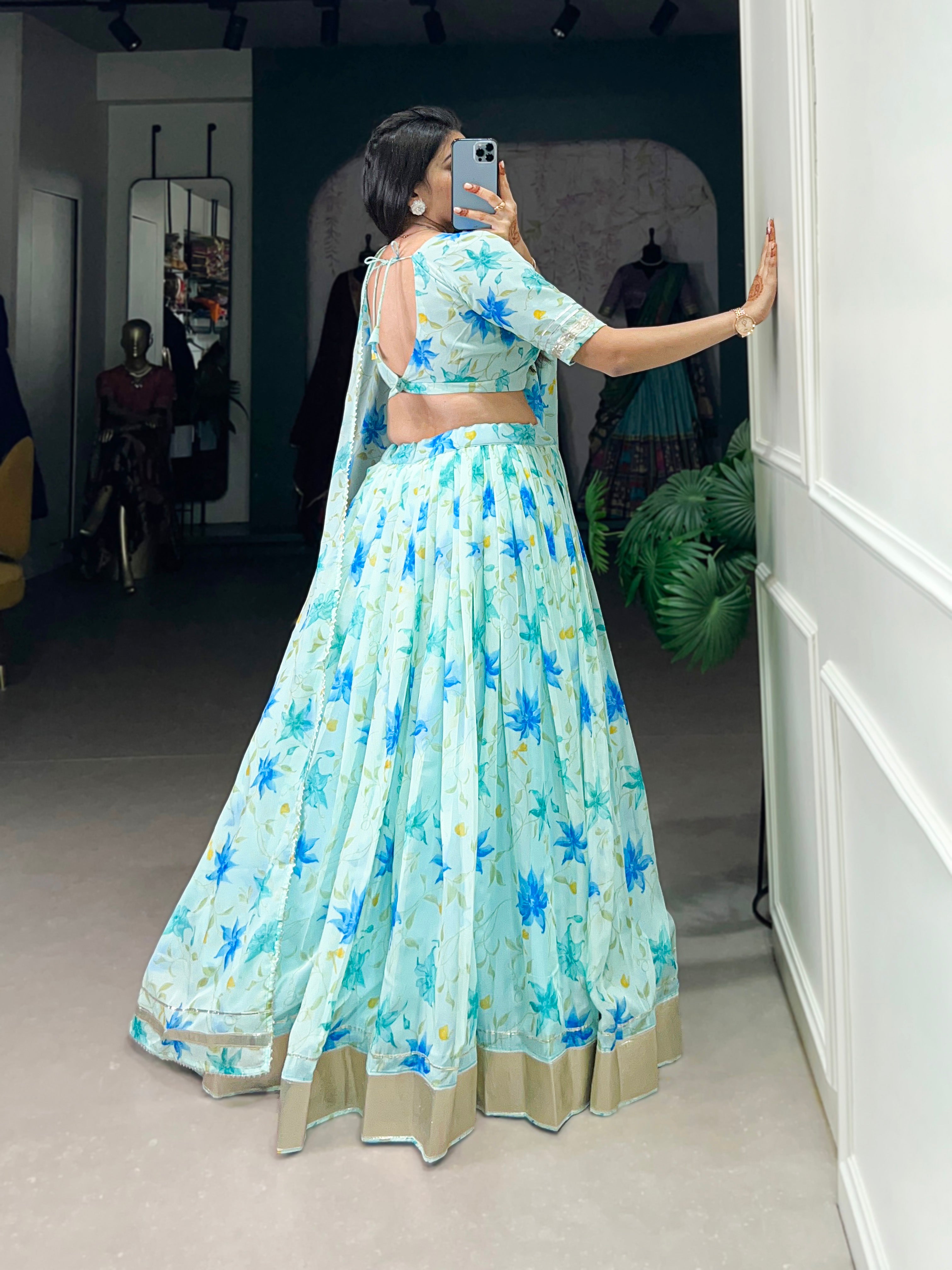Lorenvalley Pista Tabby Silk Floral Print With Lace Touch Up Lehenga Choli with Dupatta