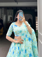 Thumbnail for Lorenvalley Pista Tabby Silk Floral Print With Lace Touch Up Lehenga Choli with Dupatta