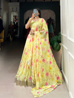Thumbnail for Lorenvalley Yellow Tabby Silk Floral Print With Lace Touch Up Lehenga Choli with Dupatta