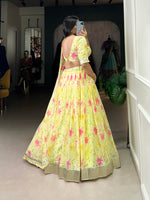 Thumbnail for Lorenvalley Yellow Tabby Silk Floral Print With Lace Touch Up Lehenga Choli with Dupatta