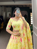 Thumbnail for Lorenvalley Yellow Tabby Silk Floral Print With Lace Touch Up Lehenga Choli with Dupatta
