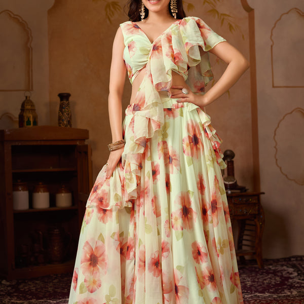 Lorenvalley Fashion Pista Georgette with Digital Printed Lehenga Choli with Dupatta - Distacart