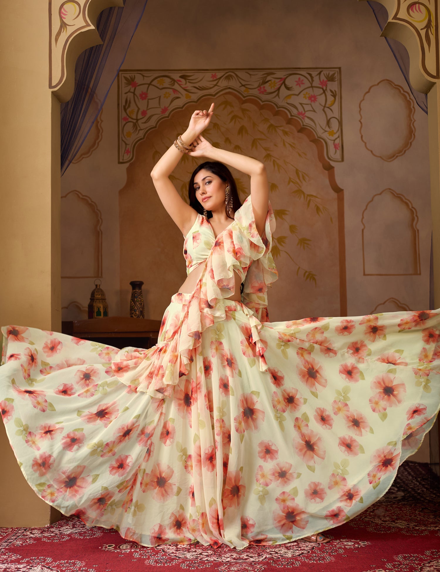 Lorenvalley Fashion Pista Georgette with Digital Printed Lehenga Choli with Dupatta