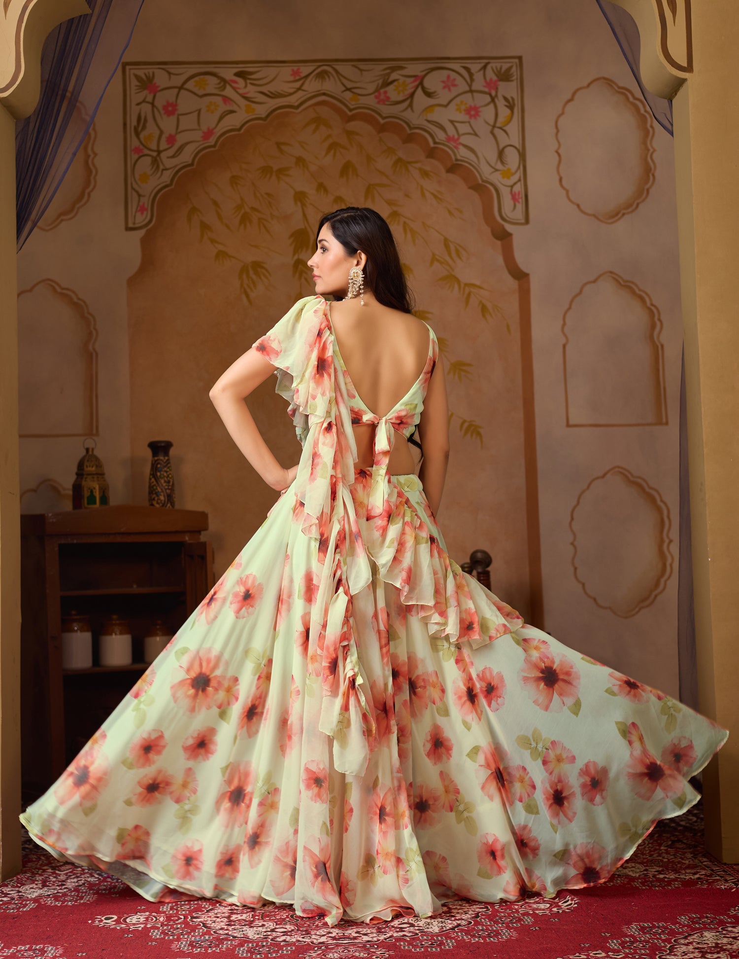 Lorenvalley Fashion Pista Georgette with Digital Printed Lehenga Choli with Dupatta