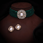 Thumbnail for Tehzeeb Creations Brass Gold-Polished Gold, Green, White Jewel Set   - Distacart