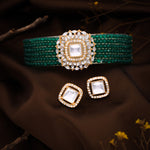 Thumbnail for Tehzeeb Creations Brass Gold-Polished Gold, Green, White Jewel Set   - Distacart