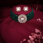 Thumbnail for Tehzeeb Creations Brass Gold-Polished Gold, Green, White Jewel Set   - Distacart