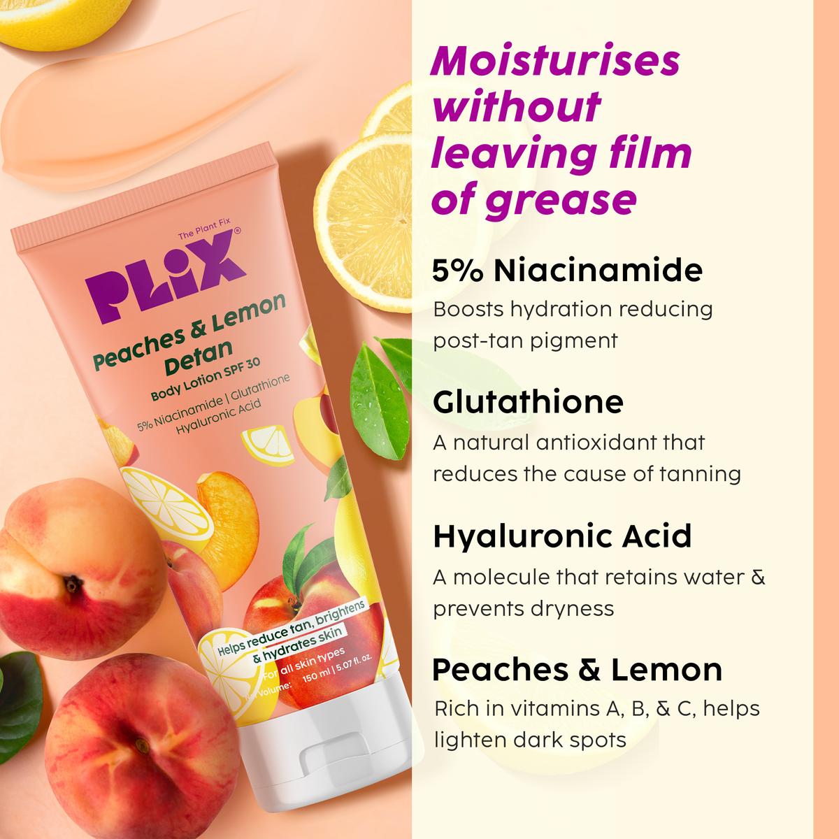 PLIX The Plant Fix Peaches & Lemon Detan Pair with Bump Eraser Body Scrub & SPF15 Body Lotion - Distacart