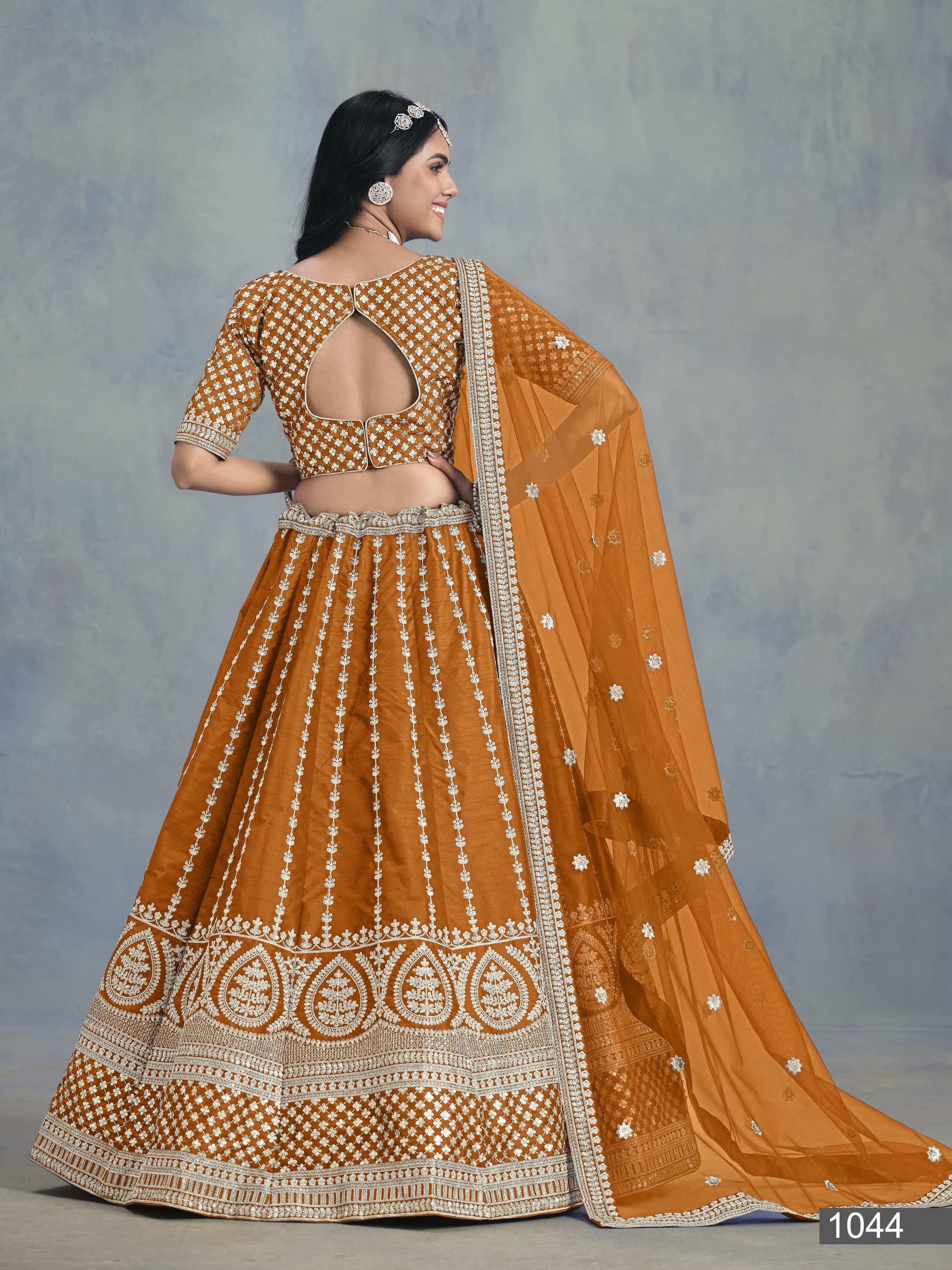 Anaita Orange Embroidered Art Silk Lehenga Choli With Blouse - Distacart