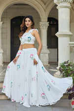 Thumbnail for Lorenvalley Fashion White Georgette with Hand-painted Floral Design Lehenga Choli with Dupatta