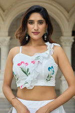 Thumbnail for Lorenvalley Fashion White Georgette with Hand-painted Floral Design Lehenga Choli with Dupatta