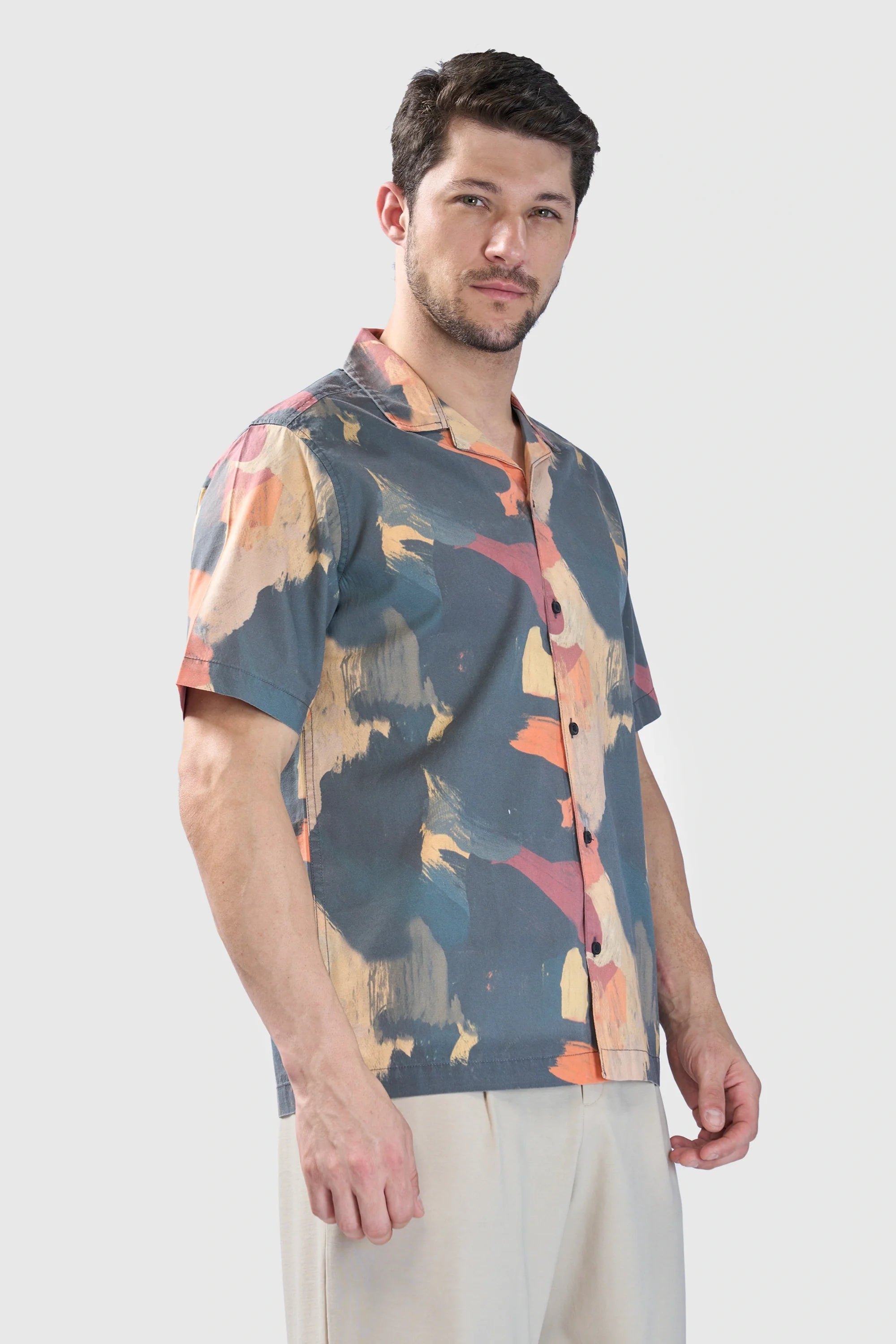 Xkind Dark Grey Abstract Printed Relaxed Fit Shirt