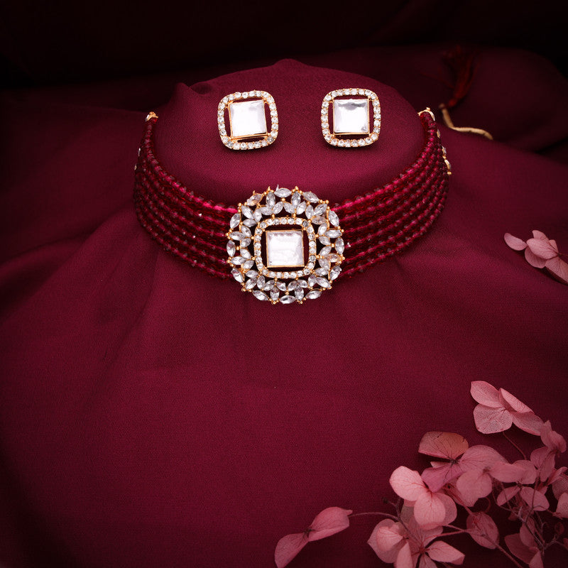 Tehzeeb Creations Brass Gold-Polished Gold, Red, White Jewel Set   - Distacart