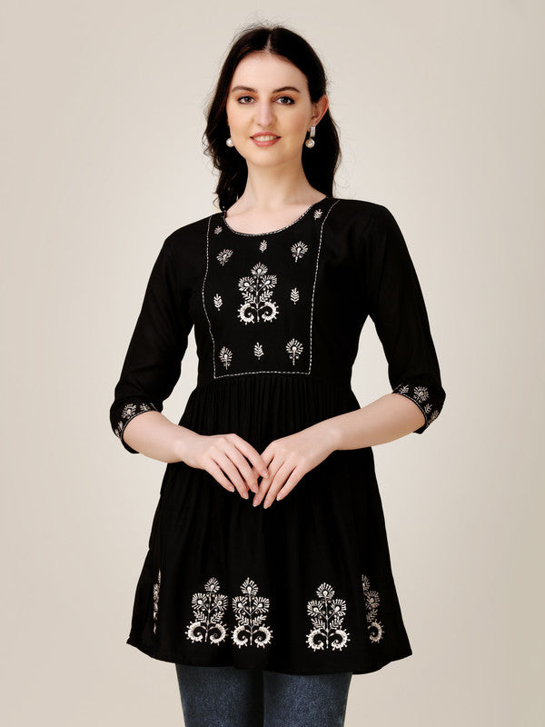 Malishka Women's Embroidered A-Line Black Tunic - Distacart