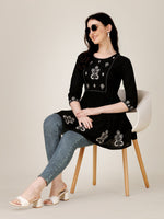 Thumbnail for Malishka Women's Embroidered A-Line Black Tunic - Distacart