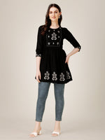 Thumbnail for Malishka Women's Embroidered A-Line Black Tunic - Distacart