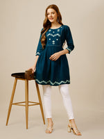 Thumbnail for Malishka Women's Embroidered A-Line Blue Tunic - Distacart