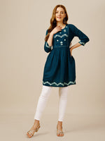 Thumbnail for Malishka Women's Embroidered A-Line Blue Tunic - Distacart