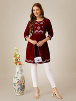 Thumbnail for Malishka Women's Embroidered A-Line Maroon Tunic - Distacart