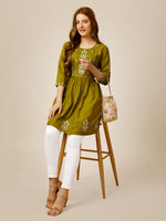 Thumbnail for Malishka Women's Embroidered A-Line Green Tunic - Distacart