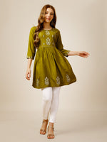 Thumbnail for Malishka Women's Embroidered A-Line Green Tunic - Distacart