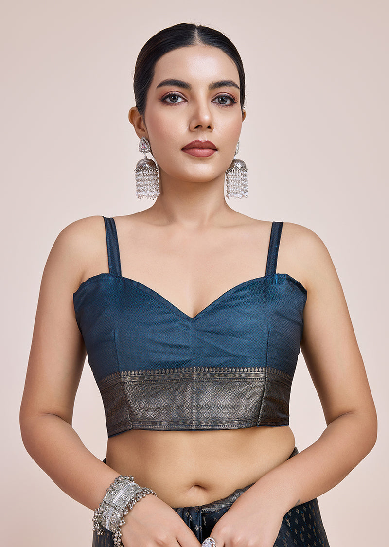 Monjolika Fashion Glamour And Tradition With This Zari Woven Dark Teal Color Banarasi Satin Silk Saree - Distacart