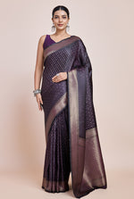 Thumbnail for Monjolika Fashion Glamour And Tradition With This Zari Woven Darl Purple Color Banarasi Satin Silk Saree - Distacart