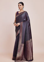 Thumbnail for Monjolika Fashion Glamour And Tradition With This Zari Woven Darl Purple Color Banarasi Satin Silk Saree - Distacart