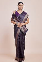 Thumbnail for Monjolika Fashion Glamour And Tradition With This Zari Woven Darl Purple Color Banarasi Satin Silk Saree - Distacart