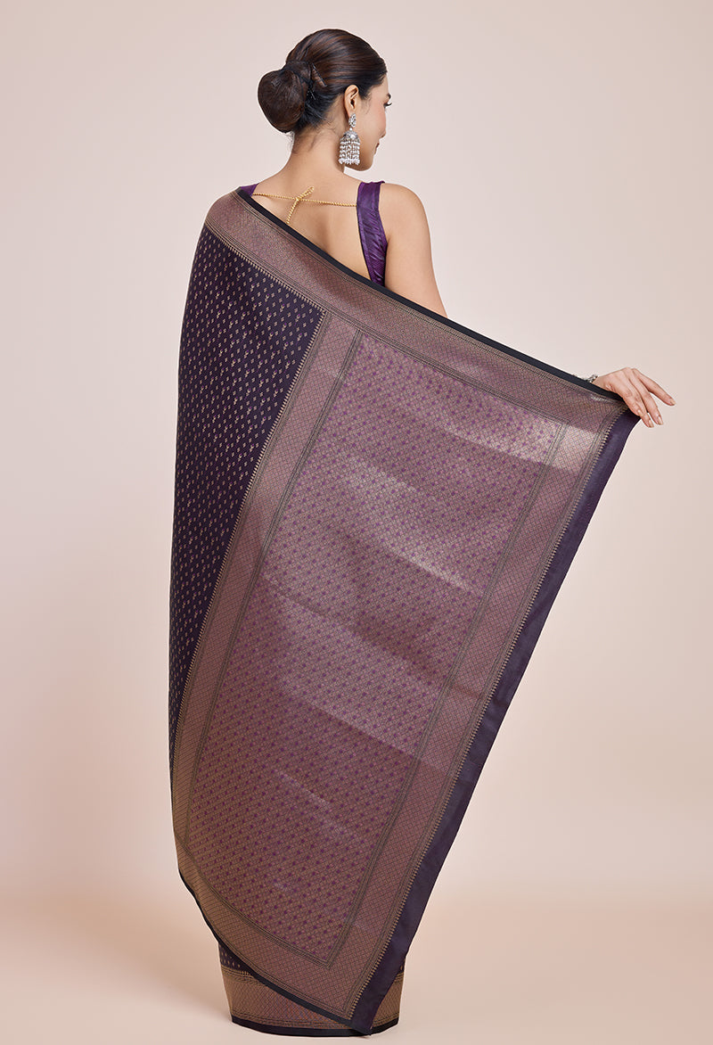 Monjolika Fashion Glamour And Tradition With This Zari Woven Darl Purple Color Banarasi Satin Silk Saree - Distacart