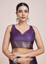 Thumbnail for Monjolika Fashion Glamour And Tradition With This Zari Woven Darl Purple Color Banarasi Satin Silk Saree - Distacart