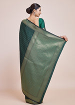 Thumbnail for Monjolika Fashion Glamour And Tradition With This Zari Woven Dark Green Color Banarasi Satin Silk Saree - Distacart