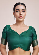 Thumbnail for Monjolika Fashion Glamour And Tradition With This Zari Woven Dark Green Color Banarasi Satin Silk Saree - Distacart