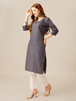 Thumbnail for Malishka Women's Embroidered Cotton Blend Kurta Pant Set-Grey - Distacart
