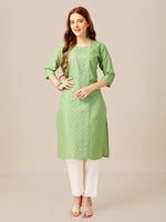Thumbnail for Malishka Women's Embroidered Cotton Blend Kurta Pant Set-Light Green - Distacart
