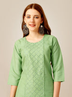 Thumbnail for Malishka Women's Embroidered Cotton Blend Kurta Pant Set-Light Green - Distacart