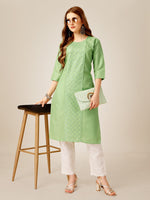 Thumbnail for Malishka Women's Embroidered Cotton Blend Kurta Pant Set-Light Green - Distacart