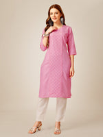 Thumbnail for Malishka Women's Embroidered Cotton Blend Kurta Pant Set-Pink - Distacart