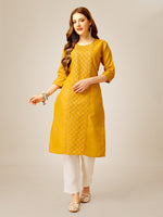Thumbnail for Malishka Women's Embroidered Cotton Blend Kurta Pant Set-Yellow - Distacart